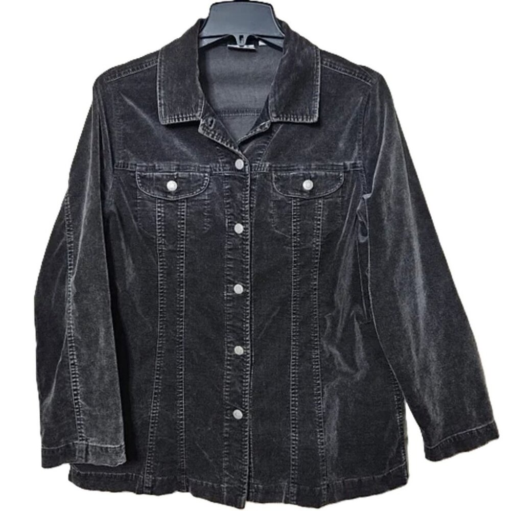 Chico’s Soft Black Velvety Suede Button Up Jacket Size 2 (US Size 12)
